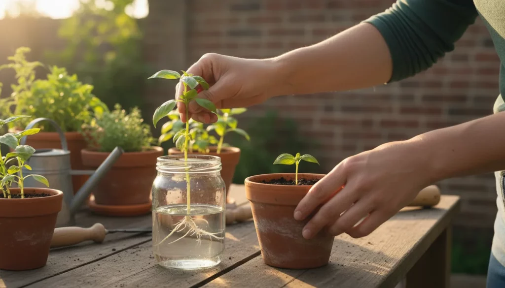 como plantar manjericão de galho - Imagem de destaque: Como plantar manjericão de galho: guia definitivo de estaquia e enraizamento