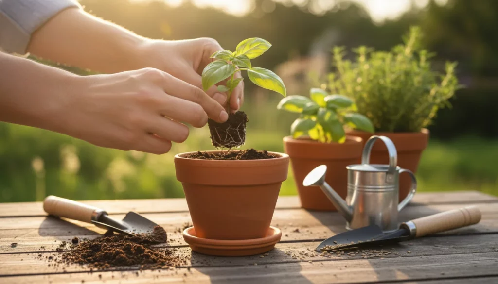 Como plantar manjericão - Imagem de destaque: Como plantar manjericão: o guia definitivo para ter folhas gigantes e perfumadas