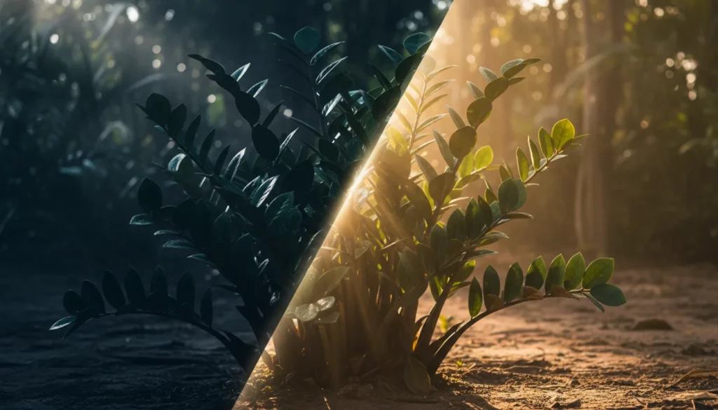 Zamioculca gosta de sol ou sombra - Imagem de destaque: Zamioculca gosta de sol ou sombra: guia completo sobre a iluminação ideal