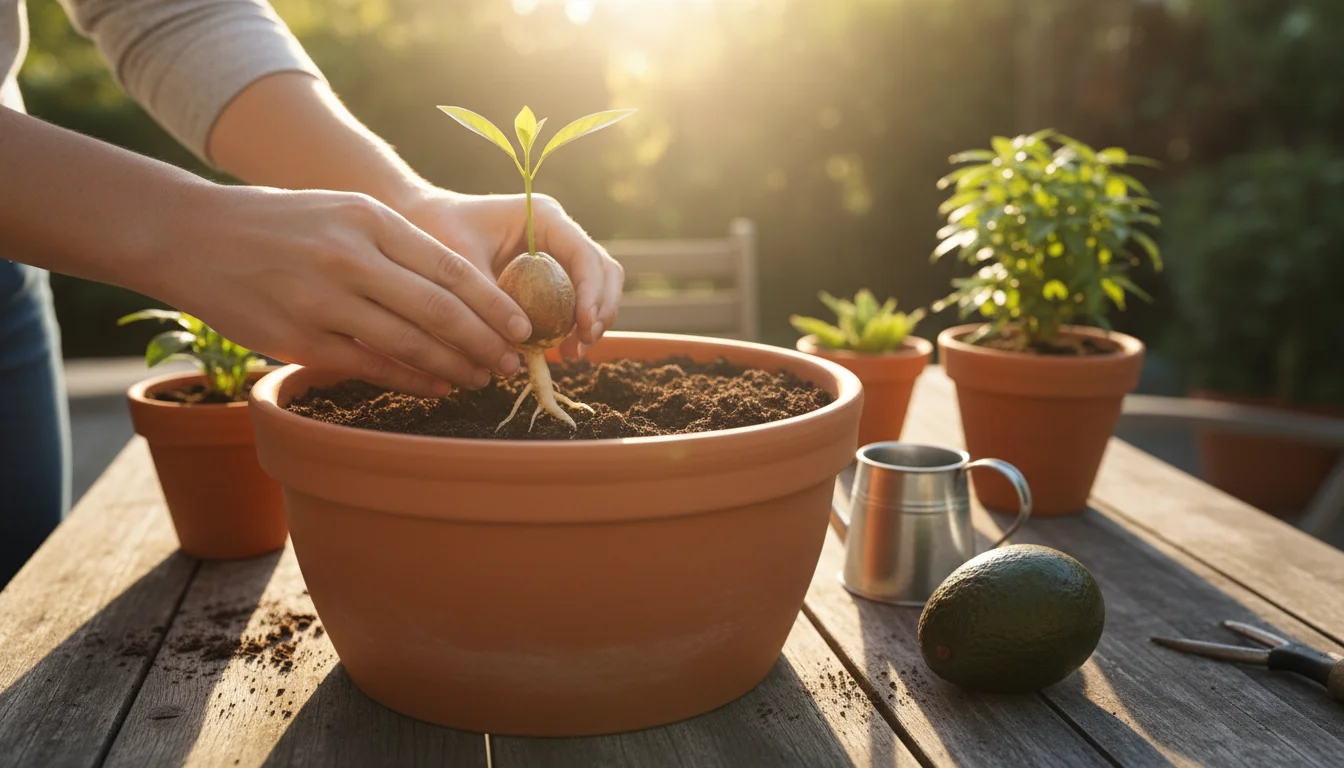 como plantar abacate em vaso - Imagem de destaque: Como plantar abacate em vaso: guia completo do caroço à colheita
