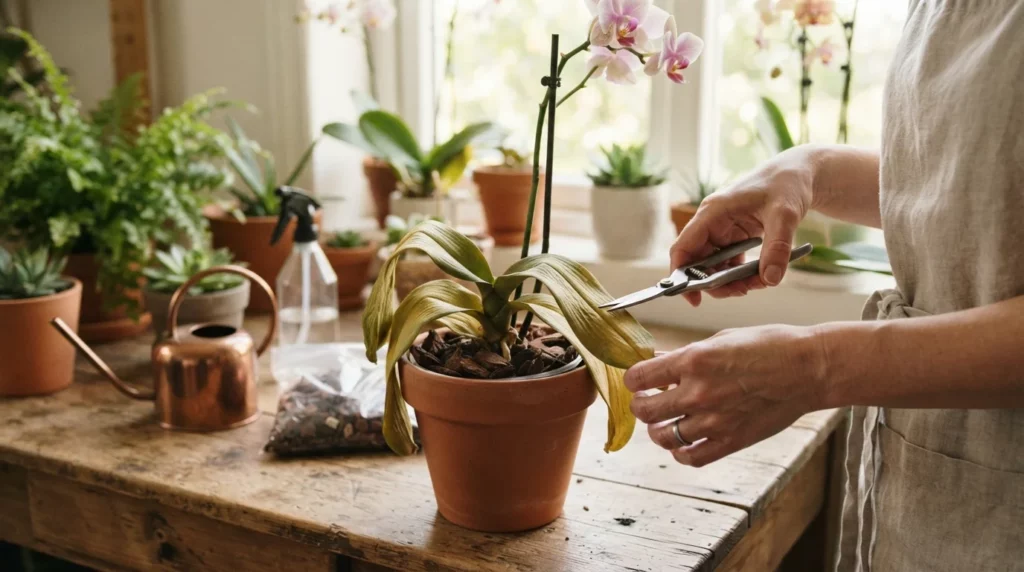 Como cuidar de orquídeas com folhas murchas - Imagem de destaque: Como cuidar de orquídeas com folhas murchas: o guia definitivo para salvar sua planta